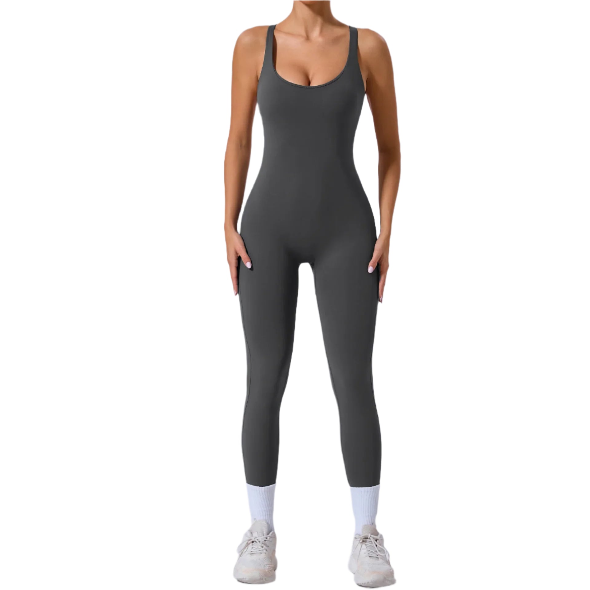 Xooie Fit yoga jumpsuit with back straps designed for comfort and flexibility during workouts