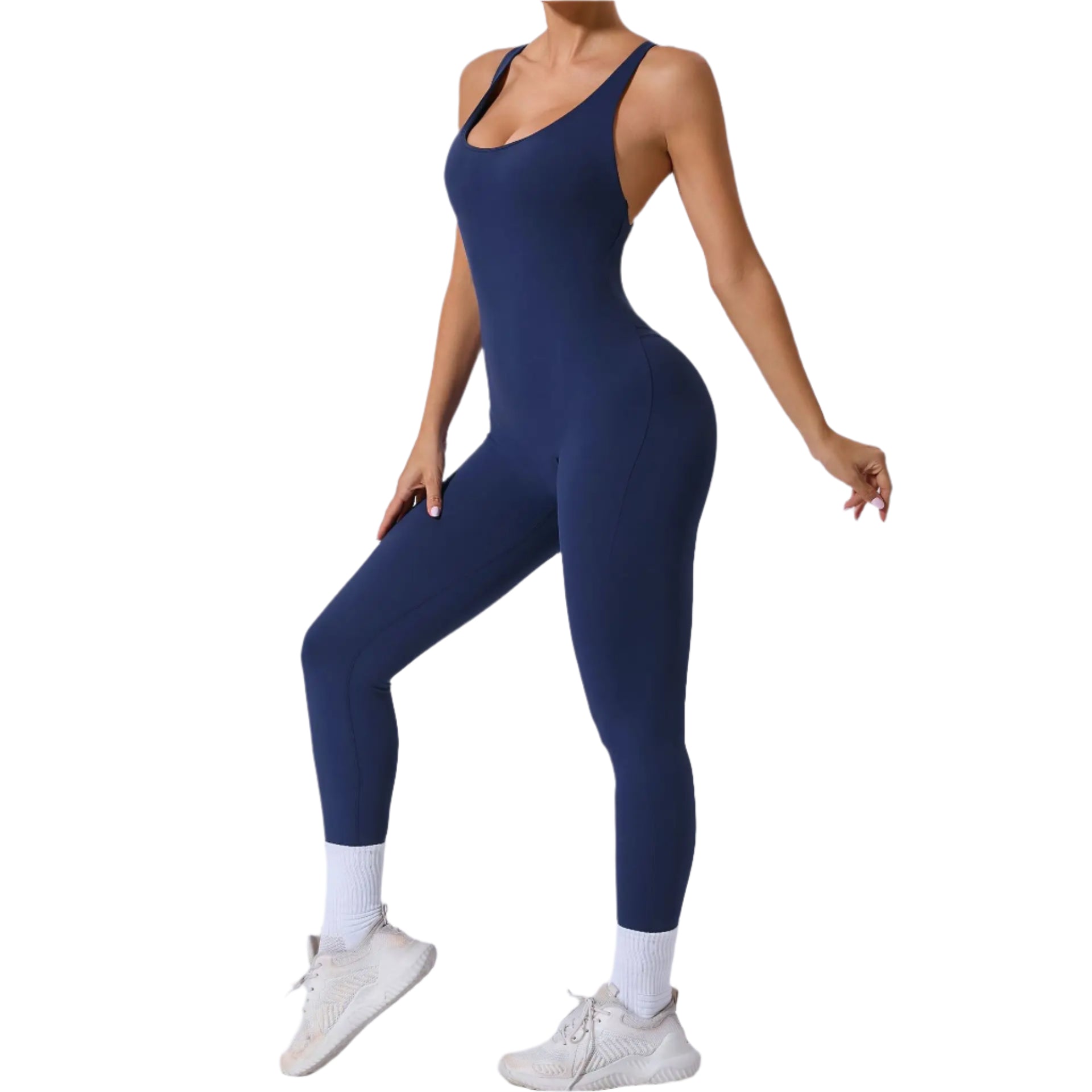 Xooie Fit Navy Yoga Jumpsuit with Back Straps for Comfortable Flexibility and Style
