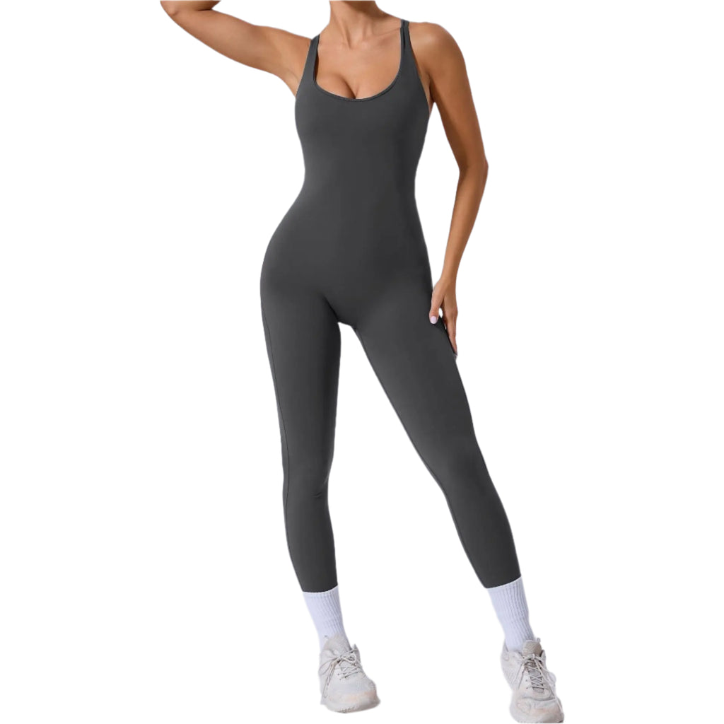 Xooie Fit yoga jumpsuit with back straps for comfortable and stylish workouts